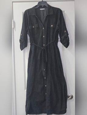 Black Demin Shirt Dress with Tie Waist